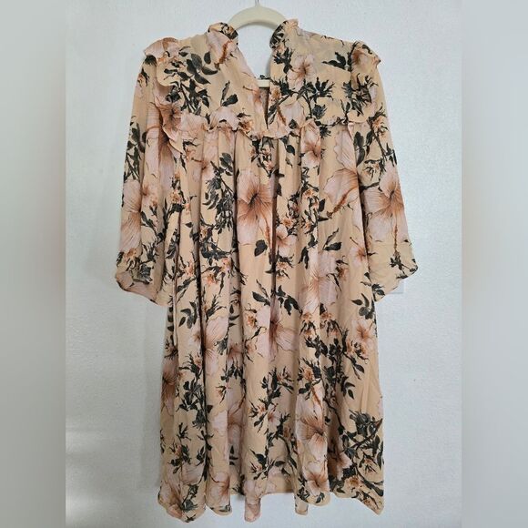 Happy X Nature Smocked Shift Dress Size Medium In Blush Floral Hibiscuos - Picture 10 of 10